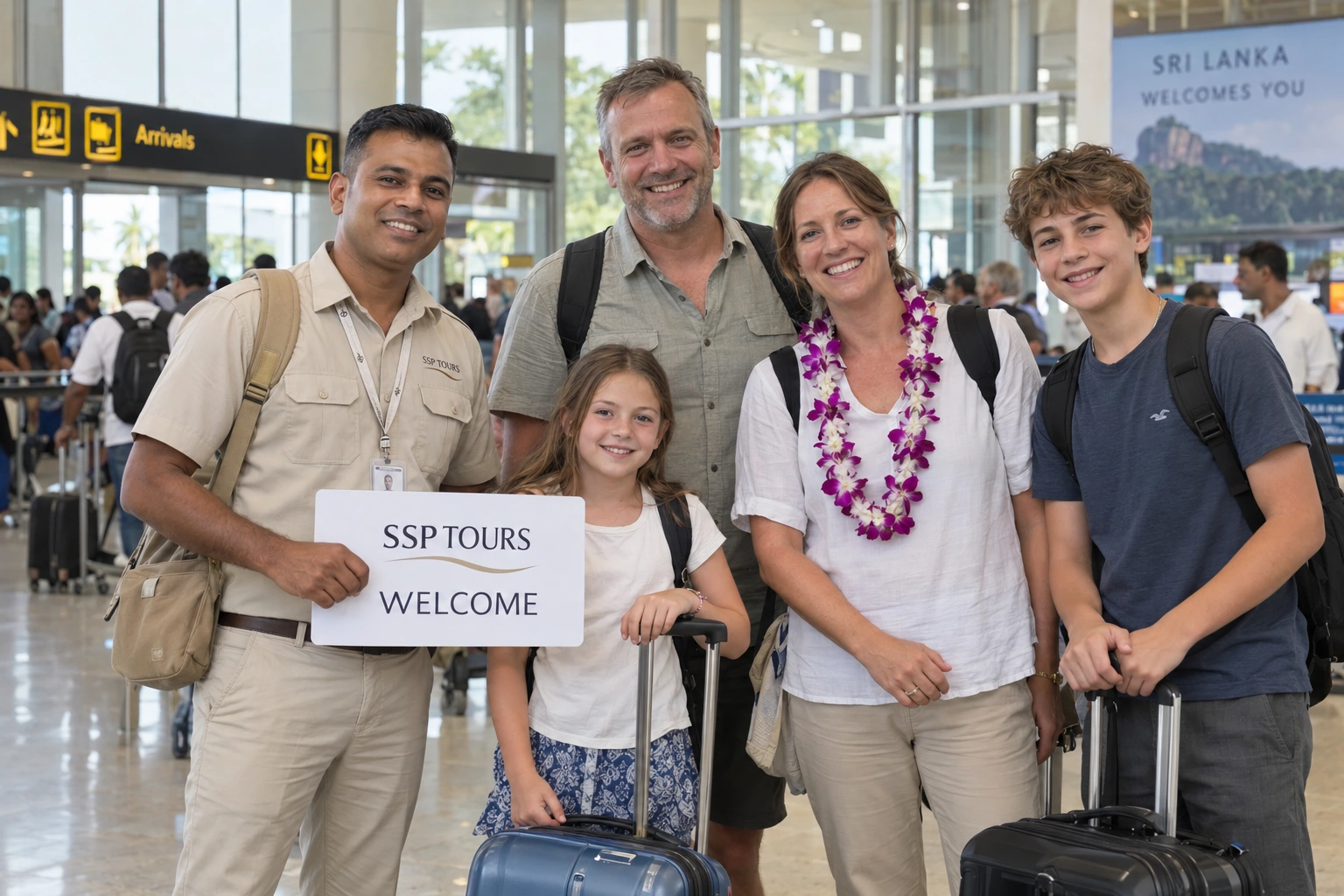 SSP TOURS guide welcoming guests with a name sign