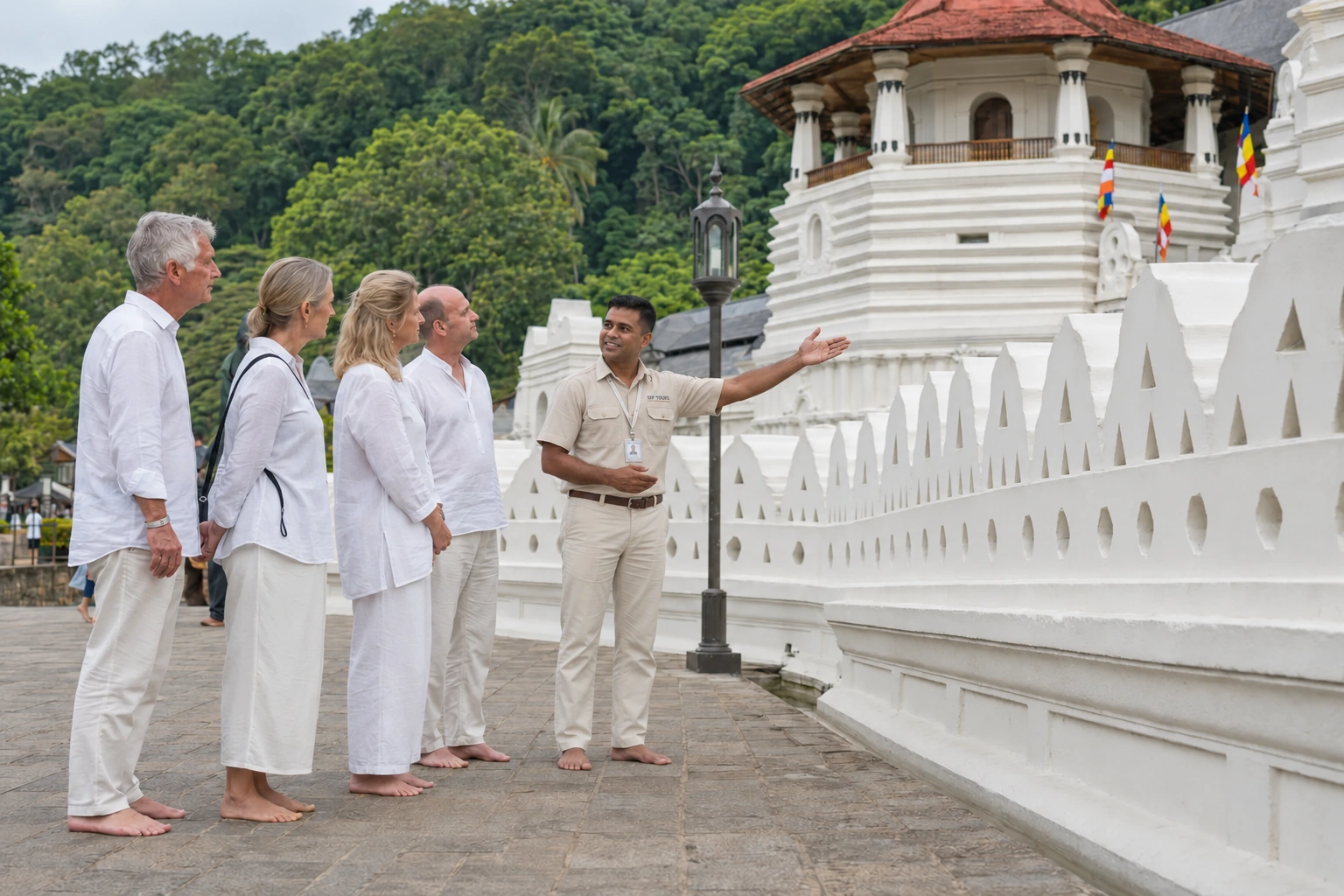 SSP TOURS guide at the Temple of the Tooth, Kandy
